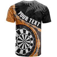 Personalised New Zealand Darts T Shirt Koru Tribal Tattoo and Silver Fern Maori Pattern Orange Color LT03 - Polynesian Pride