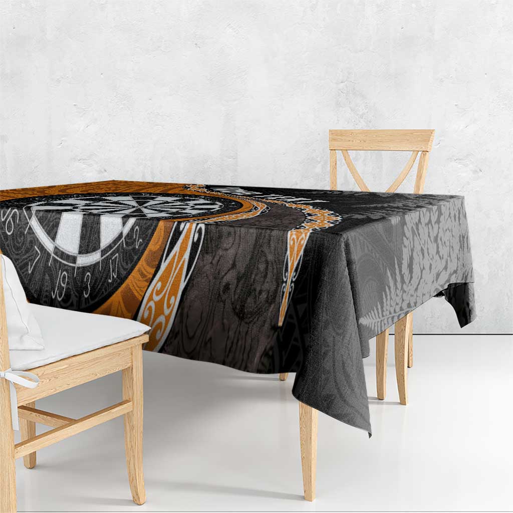 Personalised New Zealand Darts Tablecloth Koru Tribal Tattoo and Silver Fern Maori Pattern Orange Color LT03 - Polynesian Pride