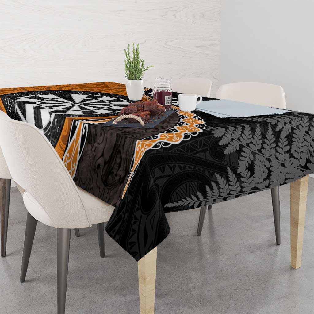 Personalised New Zealand Darts Tablecloth Koru Tribal Tattoo and Silver Fern Maori Pattern Orange Color LT03 - Polynesian Pride