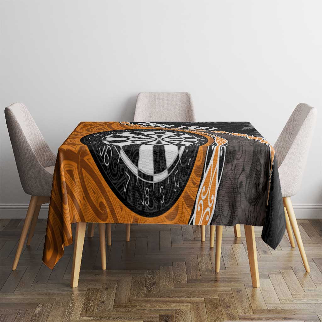 Personalised New Zealand Darts Tablecloth Koru Tribal Tattoo and Silver Fern Maori Pattern Orange Color LT03 - Polynesian Pride