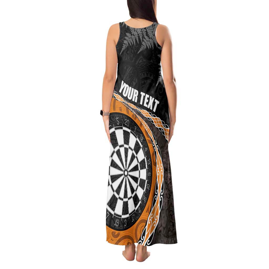 Personalised New Zealand Darts Tank Maxi Dress Koru Tribal Tattoo and Silver Fern Maori Pattern Orange Color LT03 - Polynesian Pride