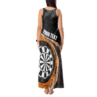 Personalised New Zealand Darts Tank Maxi Dress Koru Tribal Tattoo and Silver Fern Maori Pattern Orange Color LT03 - Polynesian Pride
