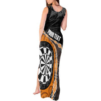 Personalised New Zealand Darts Tank Maxi Dress Koru Tribal Tattoo and Silver Fern Maori Pattern Orange Color LT03 - Polynesian Pride