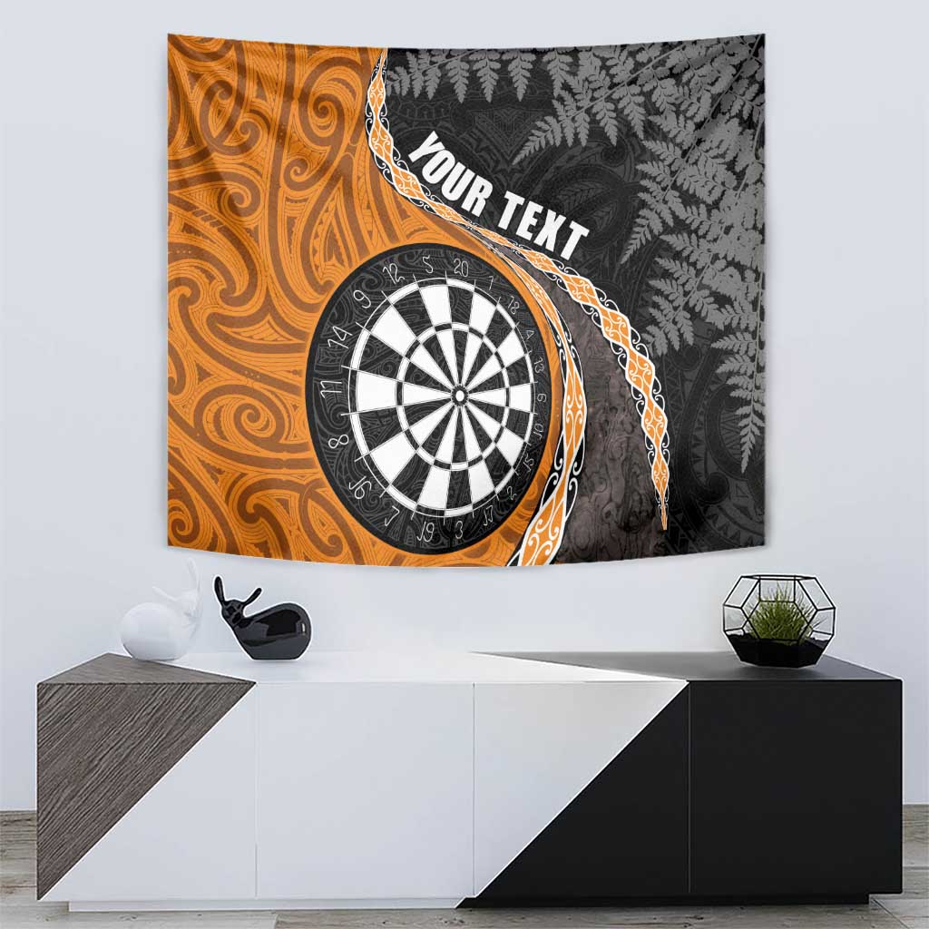 Personalised New Zealand Darts Tapestry Koru Tribal Tattoo and Silver Fern Maori Pattern Orange Color LT03 - Polynesian Pride