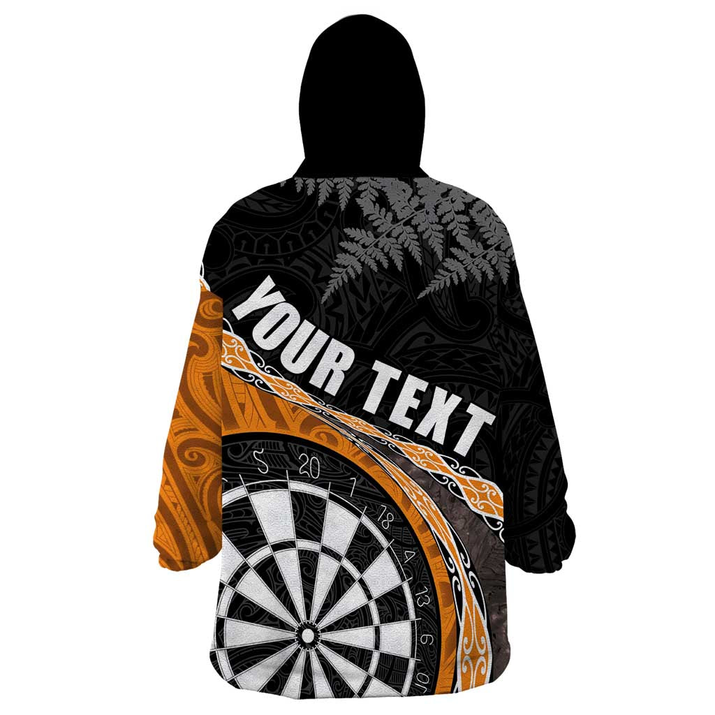 Personalised New Zealand Darts Wearable Blanket Hoodie Koru Tribal Tattoo and Silver Fern Maori Pattern Orange Color LT03 - Polynesian Pride