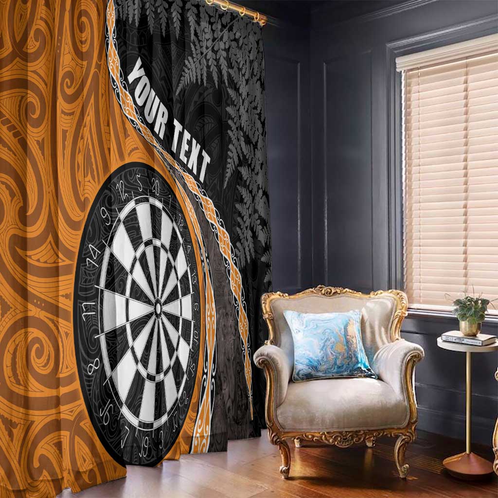 Personalised New Zealand Darts Window Curtain Koru Tribal Tattoo and Silver Fern Maori Pattern Orange Color LT03 - Polynesian Pride