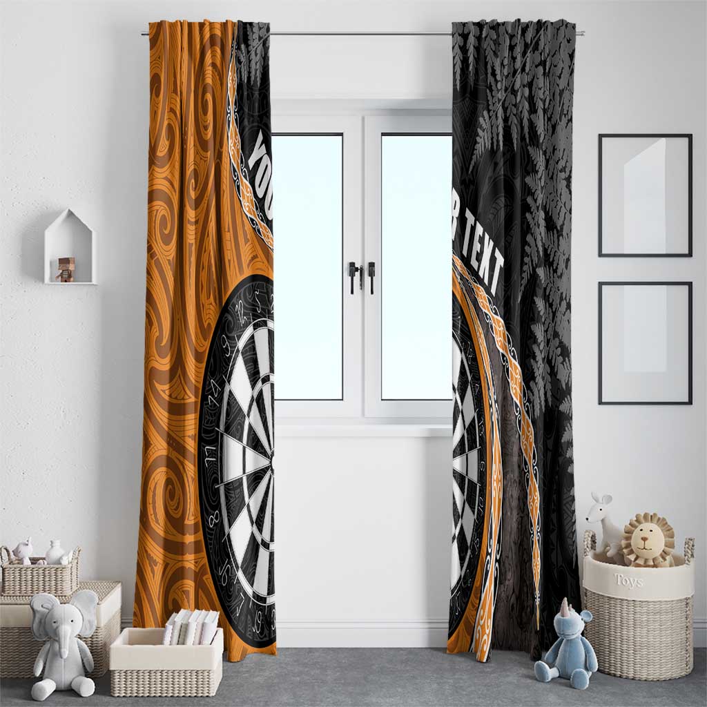 Personalised New Zealand Darts Window Curtain Koru Tribal Tattoo and Silver Fern Maori Pattern Orange Color LT03 - Polynesian Pride