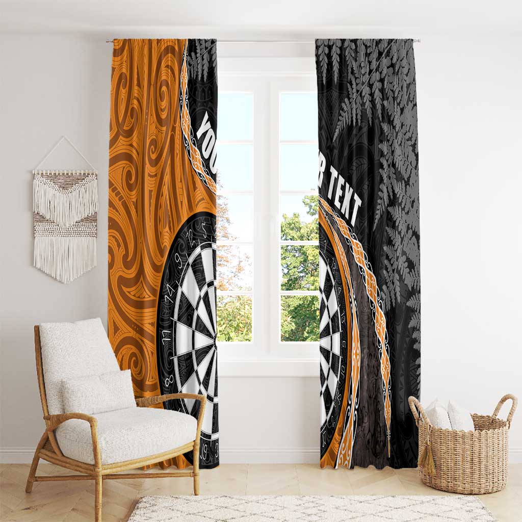 Personalised New Zealand Darts Window Curtain Koru Tribal Tattoo and Silver Fern Maori Pattern Orange Color LT03 - Polynesian Pride
