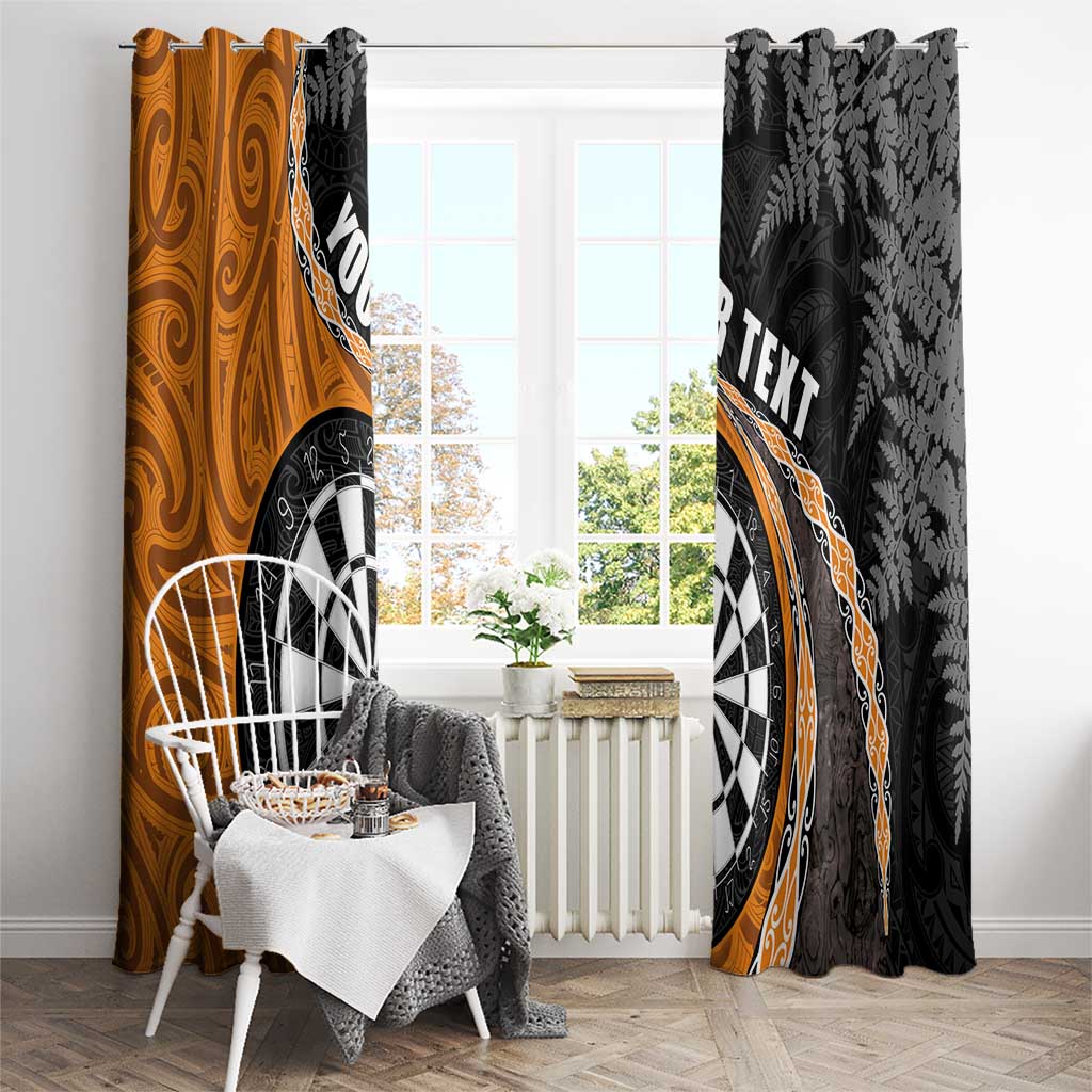 Personalised New Zealand Darts Window Curtain Koru Tribal Tattoo and Silver Fern Maori Pattern Orange Color LT03 - Polynesian Pride