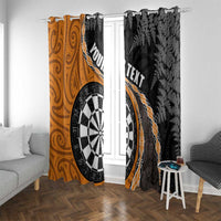 Personalised New Zealand Darts Window Curtain Koru Tribal Tattoo and Silver Fern Maori Pattern Orange Color LT03 With Grommets Orange - Polynesian Pride