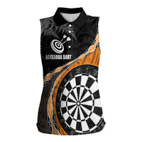 Personalised New Zealand Darts Women Sleeveless Polo Shirt Koru Tribal Tattoo and Silver Fern Maori Pattern Orange Color LT03 Female Orange - Polynesian Pride