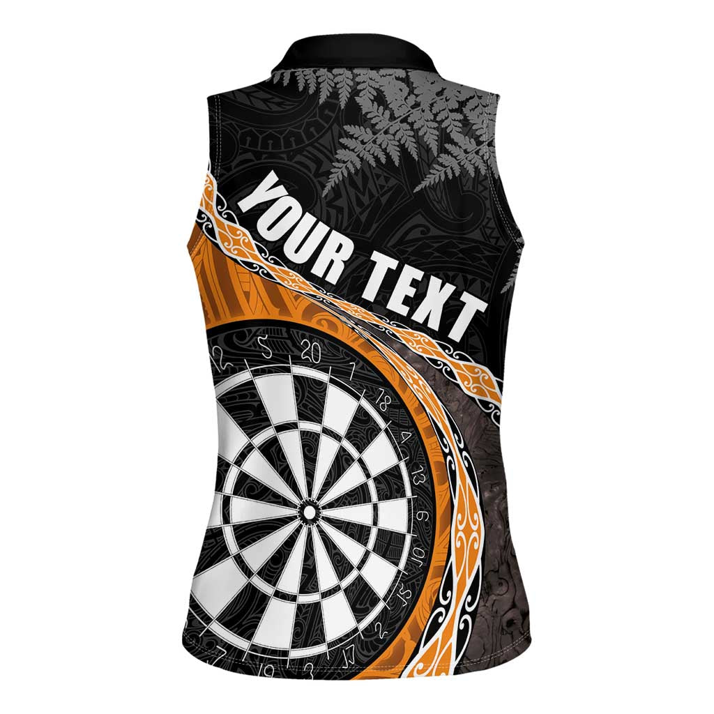 Personalised New Zealand Darts Women Sleeveless Polo Shirt Koru Tribal Tattoo and Silver Fern Maori Pattern Orange Color LT03 - Polynesian Pride