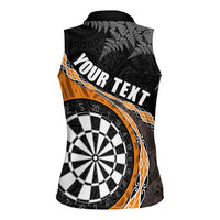 Personalised New Zealand Darts Women Sleeveless Polo Shirt Koru Tribal Tattoo and Silver Fern Maori Pattern Orange Color LT03 - Polynesian Pride