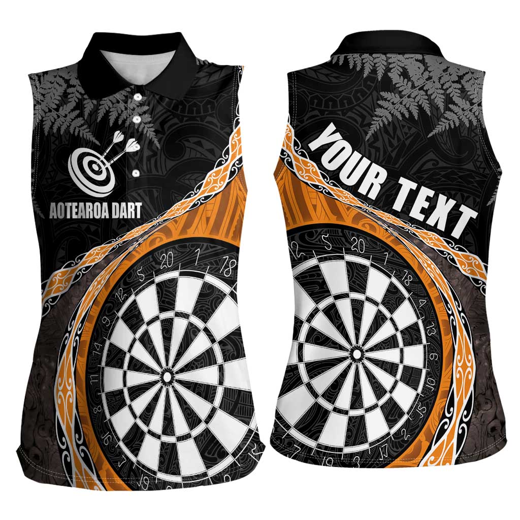 Personalised New Zealand Darts Women Sleeveless Polo Shirt Koru Tribal Tattoo and Silver Fern Maori Pattern Orange Color LT03 - Polynesian Pride