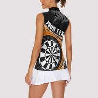 Personalised New Zealand Darts Women Sleeveless Polo Shirt Koru Tribal Tattoo and Silver Fern Maori Pattern Orange Color LT03 - Polynesian Pride