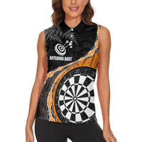 Personalised New Zealand Darts Women Sleeveless Polo Shirt Koru Tribal Tattoo and Silver Fern Maori Pattern Orange Color LT03 - Polynesian Pride