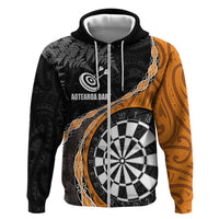 Personalised New Zealand Darts Zip Hoodie Koru Tribal Tattoo and Silver Fern Maori Pattern Orange Color LT03 Zip Hoodie Orange - Polynesian Pride