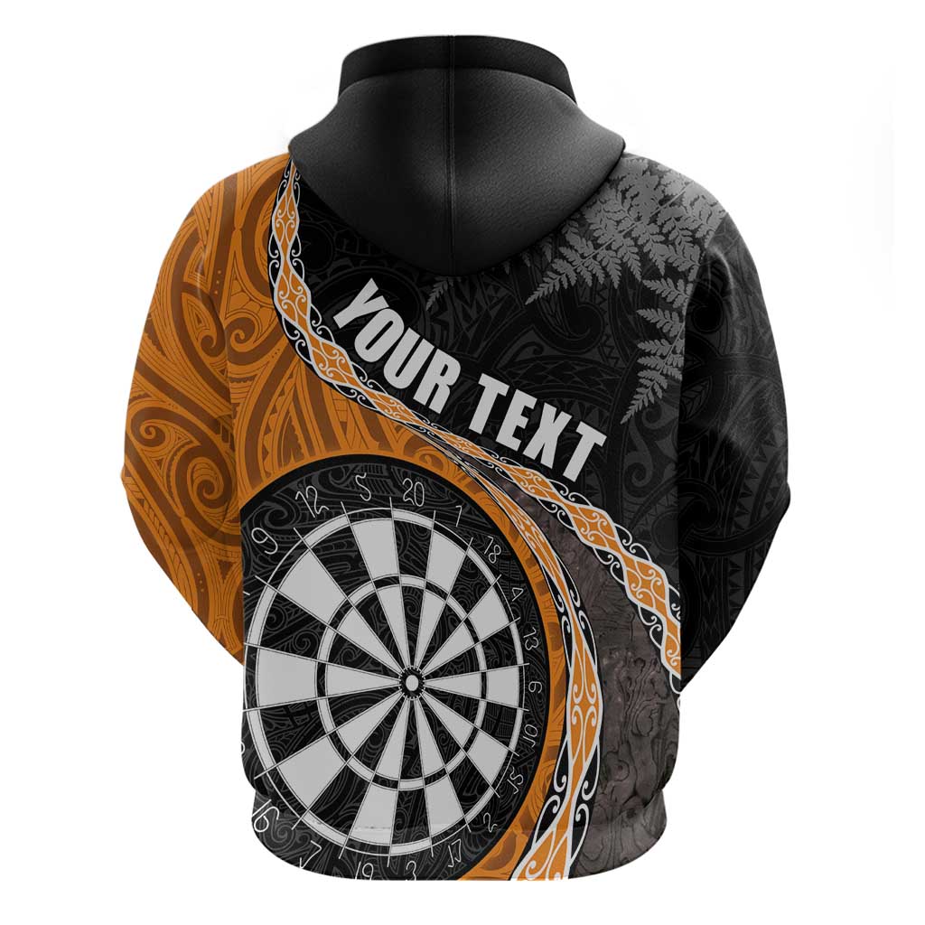 Personalised New Zealand Darts Zip Hoodie Koru Tribal Tattoo and Silver Fern Maori Pattern Orange Color LT03 - Polynesian Pride