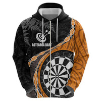 Personalised New Zealand Darts Zip Hoodie Koru Tribal Tattoo and Silver Fern Maori Pattern Orange Color LT03 - Polynesian Pride