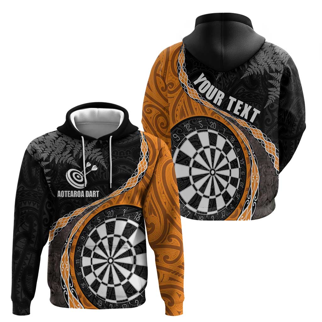 Personalised New Zealand Darts Zip Hoodie Koru Tribal Tattoo and Silver Fern Maori Pattern Orange Color LT03 - Polynesian Pride