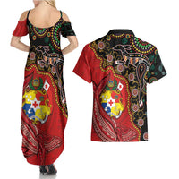 Tonga Ngatu and Australia Together Couples Matching Summer Maxi Dress and Hawaiian Shirt Polynesian Humpback Whale and Aboriginal Kangaroo LT03 - Polynesian Pride