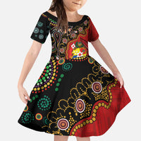 Tonga Ngatu and Australia Together Family Matching Long Sleeve Bodycon Dress and Hawaiian Shirt Polynesian Humpback Whale and Aboriginal Kangaroo LT03 Daughter's Dress Red - Polynesian Pride
