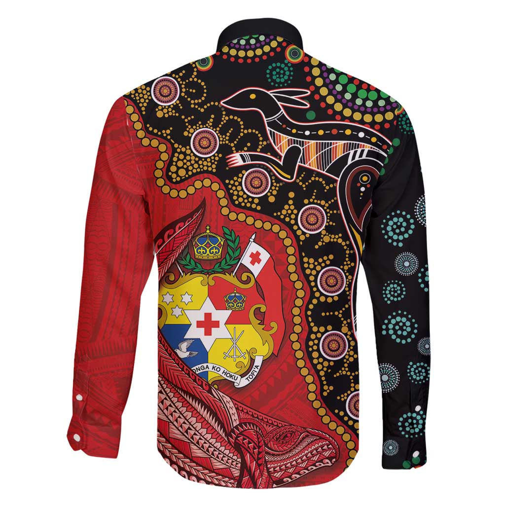 Tonga Ngatu and Australia Together Family Matching Long Sleeve Bodycon Dress and Hawaiian Shirt Polynesian Humpback Whale and Aboriginal Kangaroo LT03 - Polynesian Pride