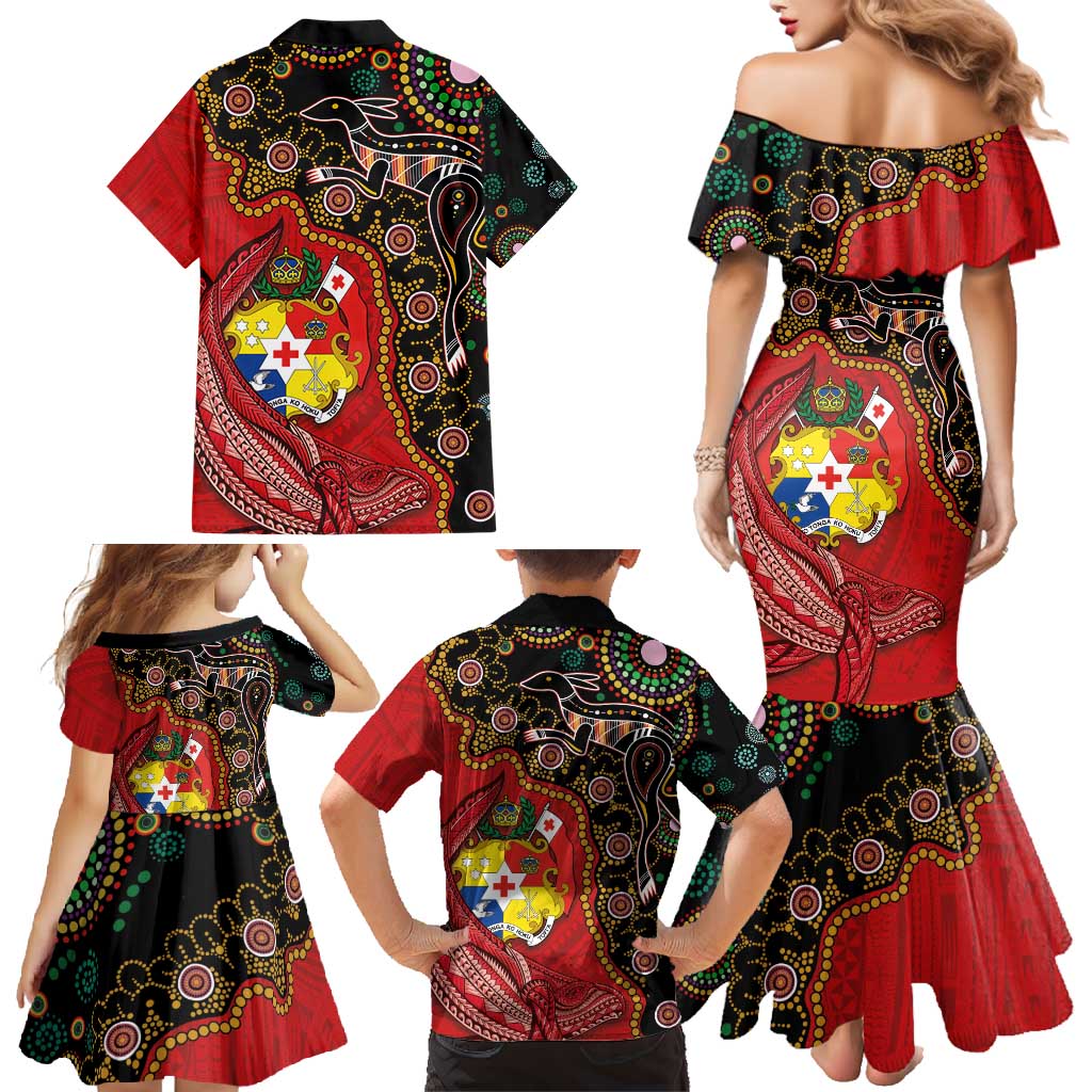 Tonga Ngatu and Australia Together Family Matching Mermaid Dress and Hawaiian Shirt Polynesian Humpback Whale and Aboriginal Kangaroo LT03 - Polynesian Pride
