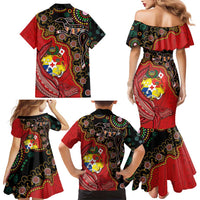 Tonga Ngatu and Australia Together Family Matching Mermaid Dress and Hawaiian Shirt Polynesian Humpback Whale and Aboriginal Kangaroo LT03 - Polynesian Pride