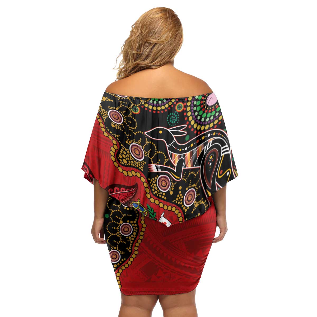 Tonga Ngatu and Australia Together Family Matching Off Shoulder Short Dress and Hawaiian Shirt Polynesian Humpback Whale and Aboriginal Kangaroo LT03 - Polynesian Pride