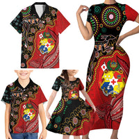 Tonga Ngatu and Australia Together Family Matching Short Sleeve Bodycon Dress and Hawaiian Shirt Polynesian Humpback Whale and Aboriginal Kangaroo LT03 - Polynesian Pride