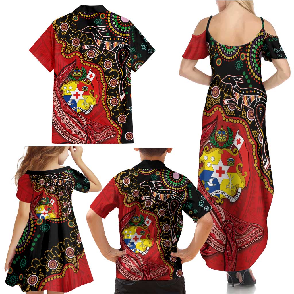 Tonga Ngatu and Australia Together Family Matching Summer Maxi Dress and Hawaiian Shirt Polynesian Humpback Whale and Aboriginal Kangaroo LT03 - Polynesian Pride