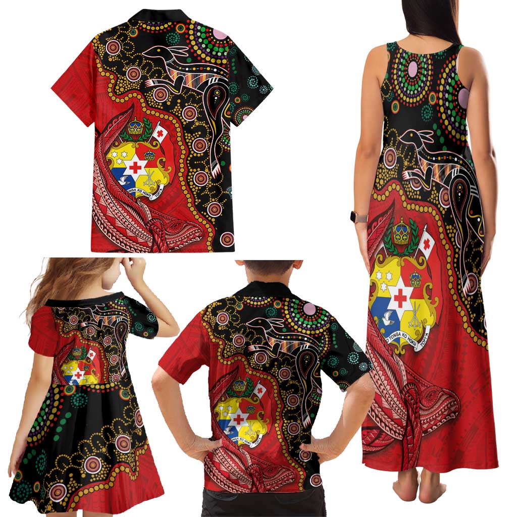 Tonga Ngatu and Australia Together Family Matching Tank Maxi Dress and Hawaiian Shirt Polynesian Humpback Whale and Aboriginal Kangaroo LT03 - Polynesian Pride