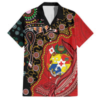 Tonga Ngatu and Australia Together Family Matching Tank Maxi Dress and Hawaiian Shirt Polynesian Humpback Whale and Aboriginal Kangaroo LT03 Dad's Shirt - Short Sleeve Red - Polynesian Pride