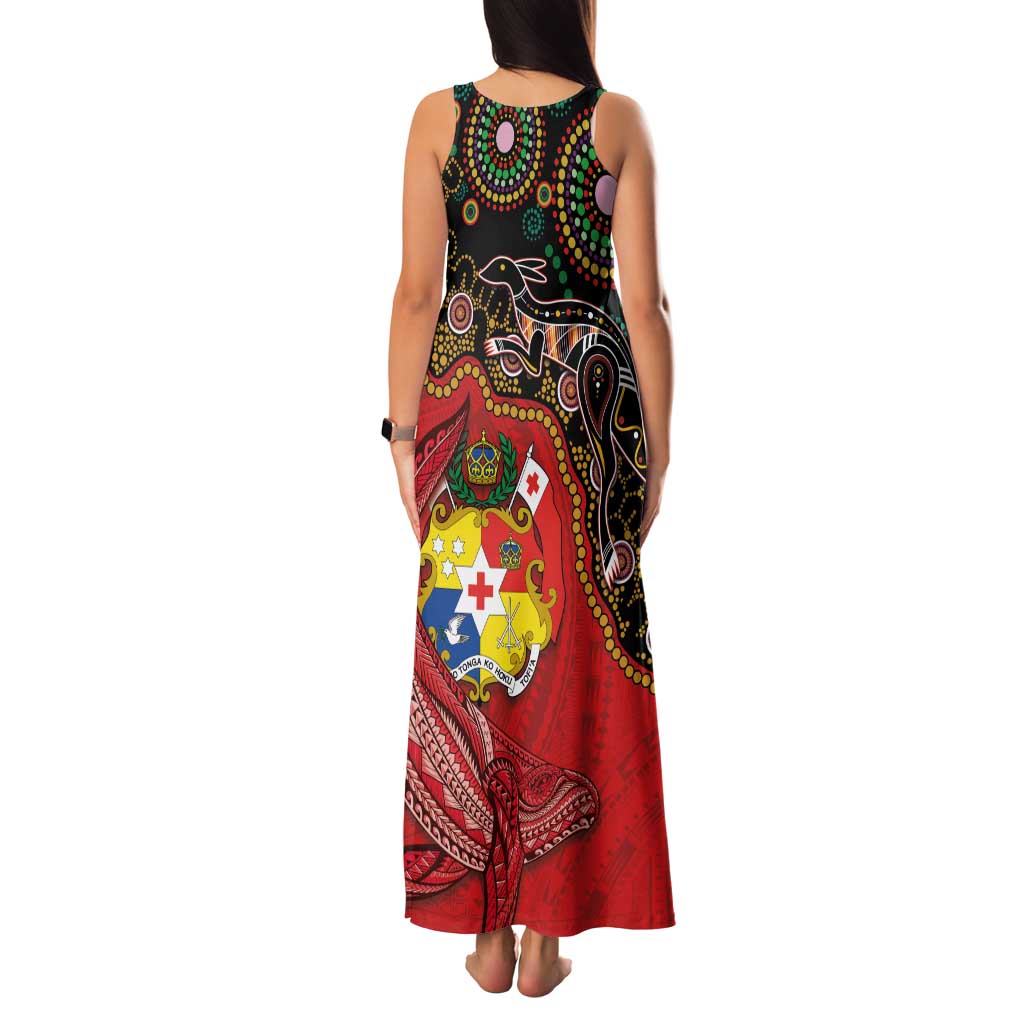 Tonga Ngatu and Australia Together Family Matching Tank Maxi Dress and Hawaiian Shirt Polynesian Humpback Whale and Aboriginal Kangaroo LT03 - Polynesian Pride