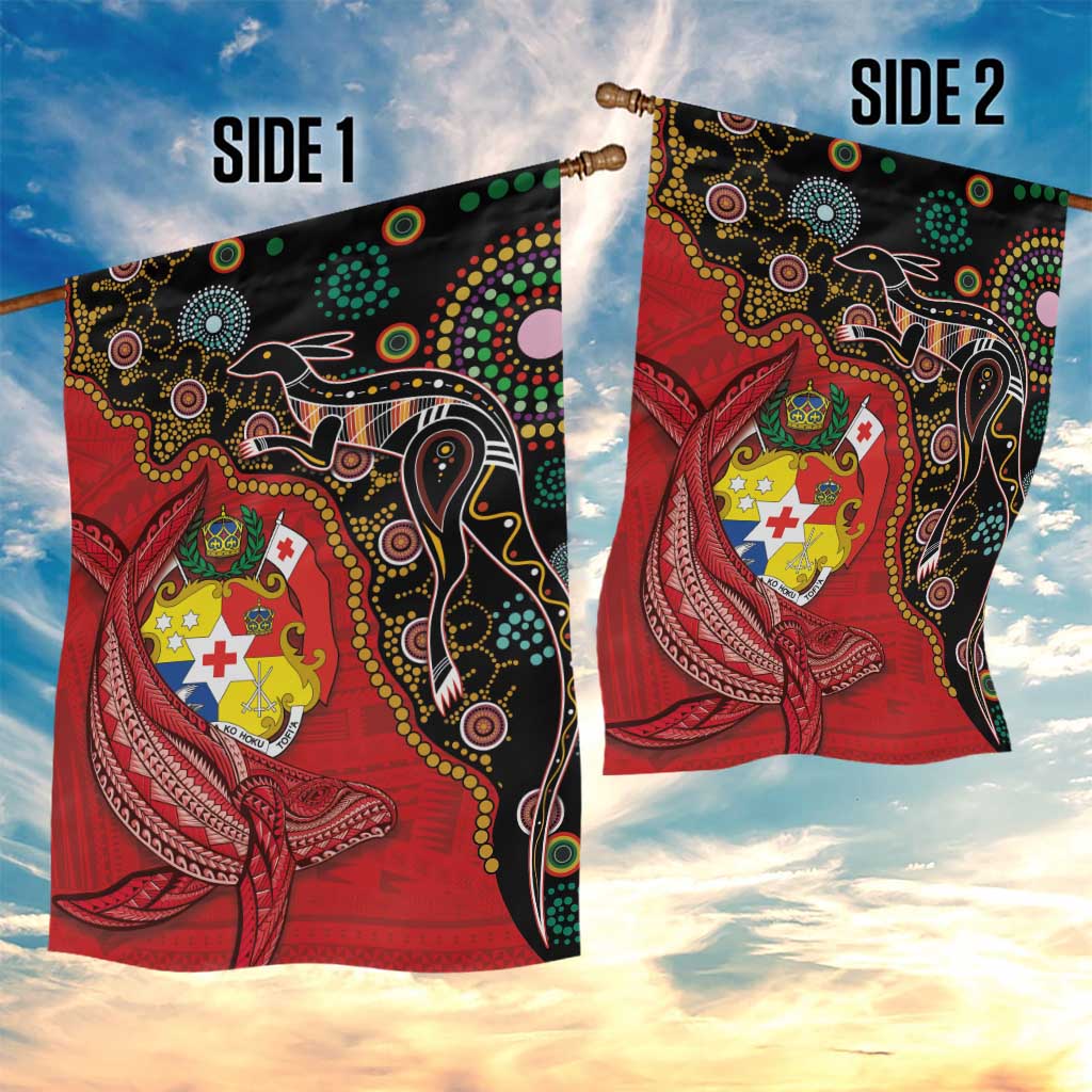 Tonga Ngatu and Australia Together Garden Flag Polynesian Humpback Whale and Aboriginal Kangaroo LT03 - Polynesian Pride