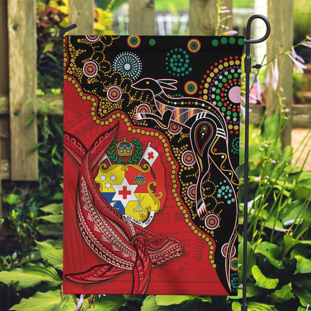 Tonga Ngatu and Australia Together Garden Flag Polynesian Humpback Whale and Aboriginal Kangaroo LT03 Garden Flag Red - Polynesian Pride