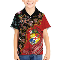 Tonga Ngatu and Australia Together Kid Hawaiian Shirt Polynesian Humpback Whale and Aboriginal Kangaroo LT03 Kid Red - Polynesian Pride