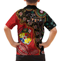 Tonga Ngatu and Australia Together Kid Hawaiian Shirt Polynesian Humpback Whale and Aboriginal Kangaroo LT03 - Polynesian Pride