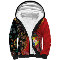 Tonga Ngatu and Australia Together Sherpa Hoodie Polynesian Humpback Whale and Aboriginal Kangaroo LT03 Unisex Red - Polynesian Pride