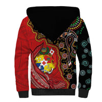 Tonga Ngatu and Australia Together Sherpa Hoodie Polynesian Humpback Whale and Aboriginal Kangaroo LT03 - Polynesian Pride
