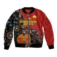 Personalised Papua New Guinea and Australia Together Bomber Jacket Bird-of-paradise and Kangaroo with Aboriginal Pattern LT03 Unisex Red - Polynesian Pride