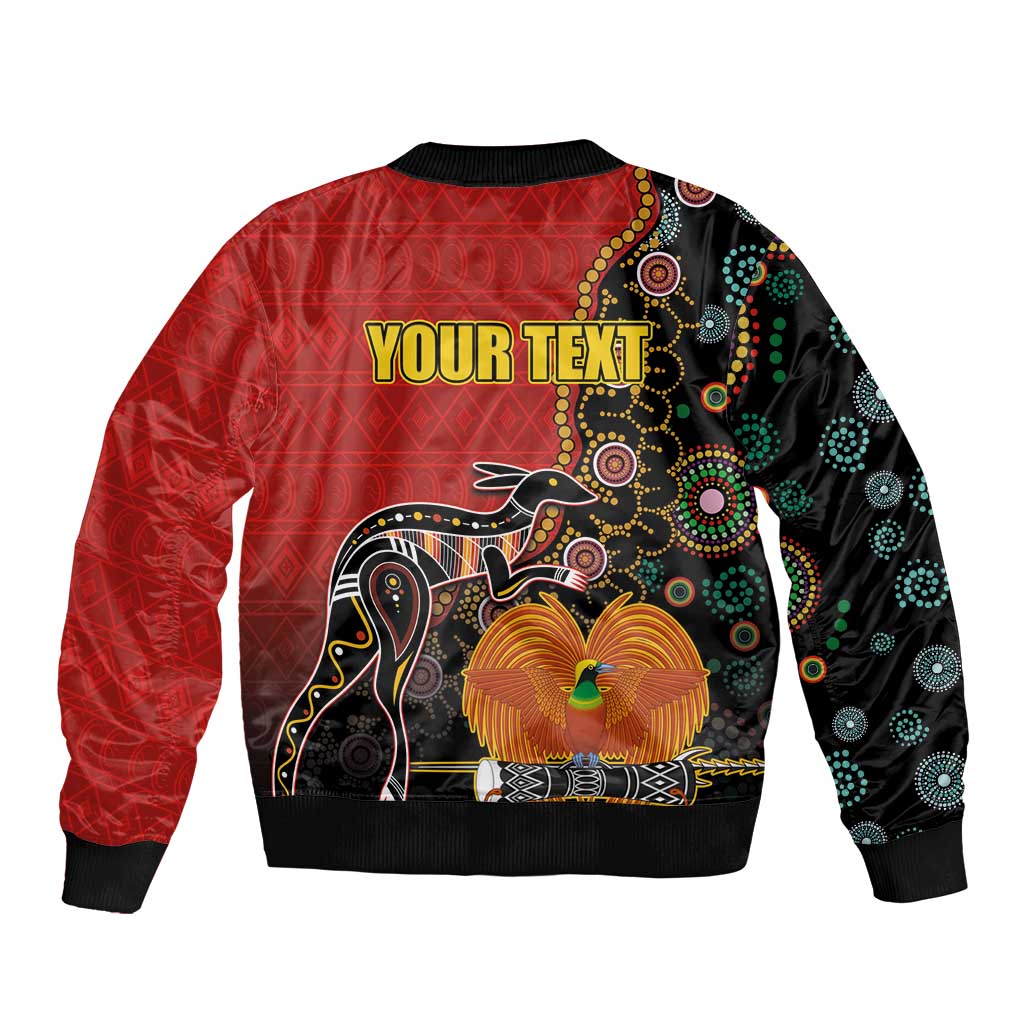 Personalised Papua New Guinea and Australia Together Bomber Jacket Bird-of-paradise and Kangaroo with Aboriginal Pattern LT03 - Polynesian Pride