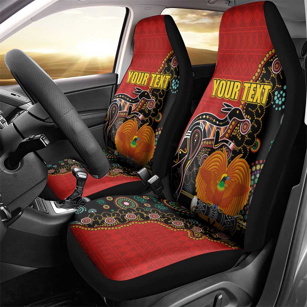 Personalised Papua New Guinea and Australia Together Car Seat Cover Bird-of-paradise and Kangaroo with Aboriginal Pattern LT03 - Polynesian Pride
