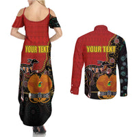 Personalised Papua New Guinea and Australia Together Couples Matching Summer Maxi Dress and Long Sleeve Button Shirt Bird-of-paradise and Kangaroo with Aboriginal Pattern LT03 - Polynesian Pride