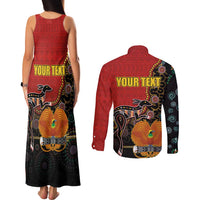 Personalised Papua New Guinea and Australia Together Couples Matching Tank Maxi Dress and Long Sleeve Button Shirt Bird-of-paradise and Kangaroo with Aboriginal Pattern LT03 - Polynesian Pride