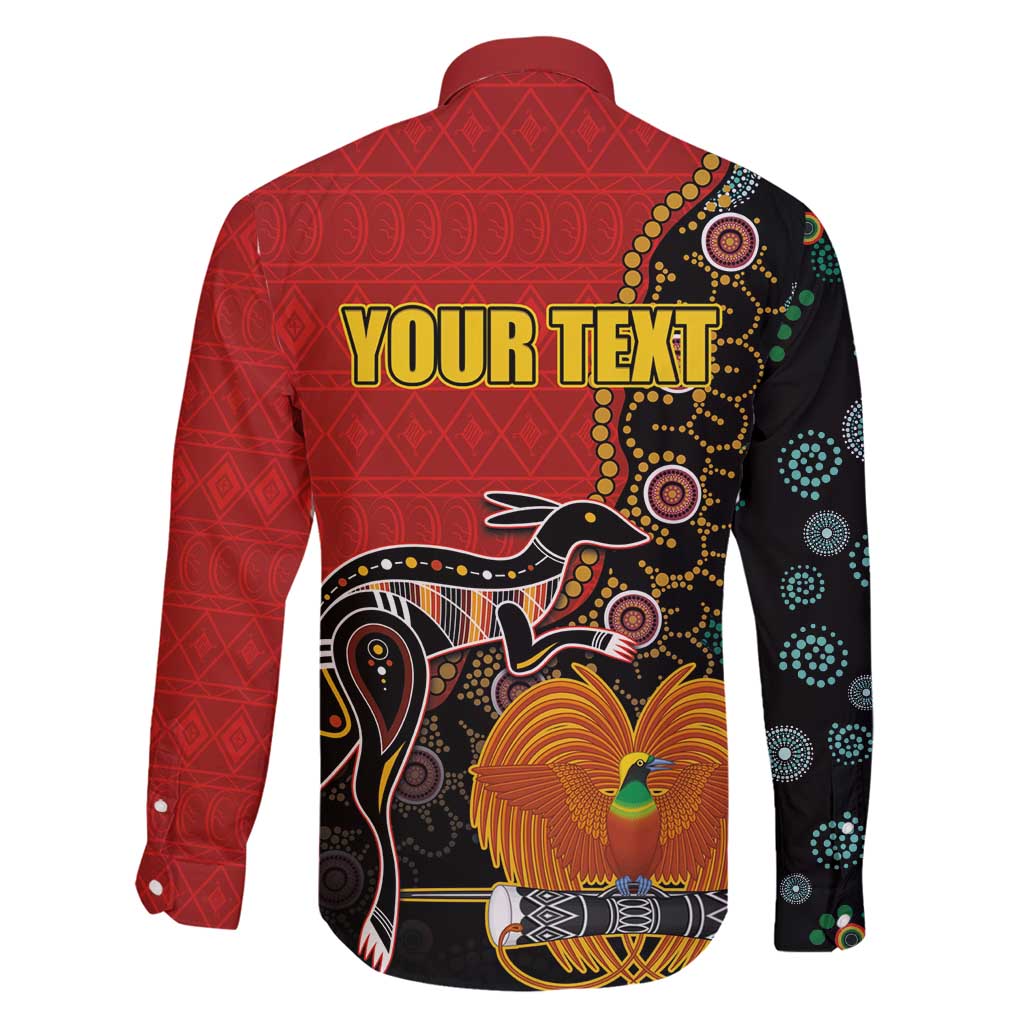Personalised Papua New Guinea and Australia Together Family Matching Long Sleeve Bodycon Dress and Hawaiian Shirt Bird-of-paradise and Kangaroo with Aboriginal Pattern LT03 - Polynesian Pride