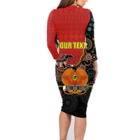 Personalised Papua New Guinea and Australia Together Family Matching Long Sleeve Bodycon Dress and Hawaiian Shirt Bird-of-paradise and Kangaroo with Aboriginal Pattern LT03 - Polynesian Pride