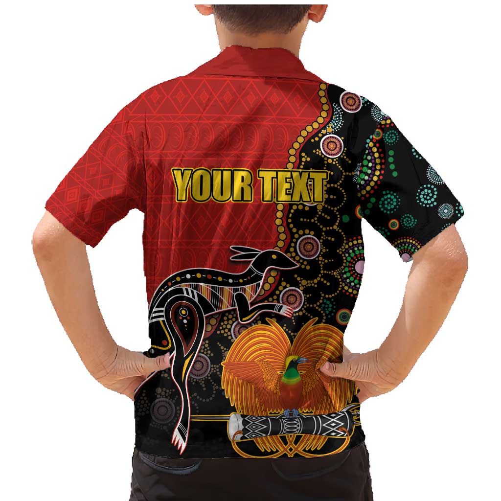 Personalised Papua New Guinea and Australia Together Family Matching Mermaid Dress and Hawaiian Shirt Bird-of-paradise and Kangaroo with Aboriginal Pattern LT03 - Polynesian Pride