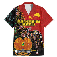 Personalised Papua New Guinea and Australia Together Family Matching Mermaid Dress and Hawaiian Shirt Bird-of-paradise and Kangaroo with Aboriginal Pattern LT03 Dad's Shirt - Short Sleeve Red - Polynesian Pride